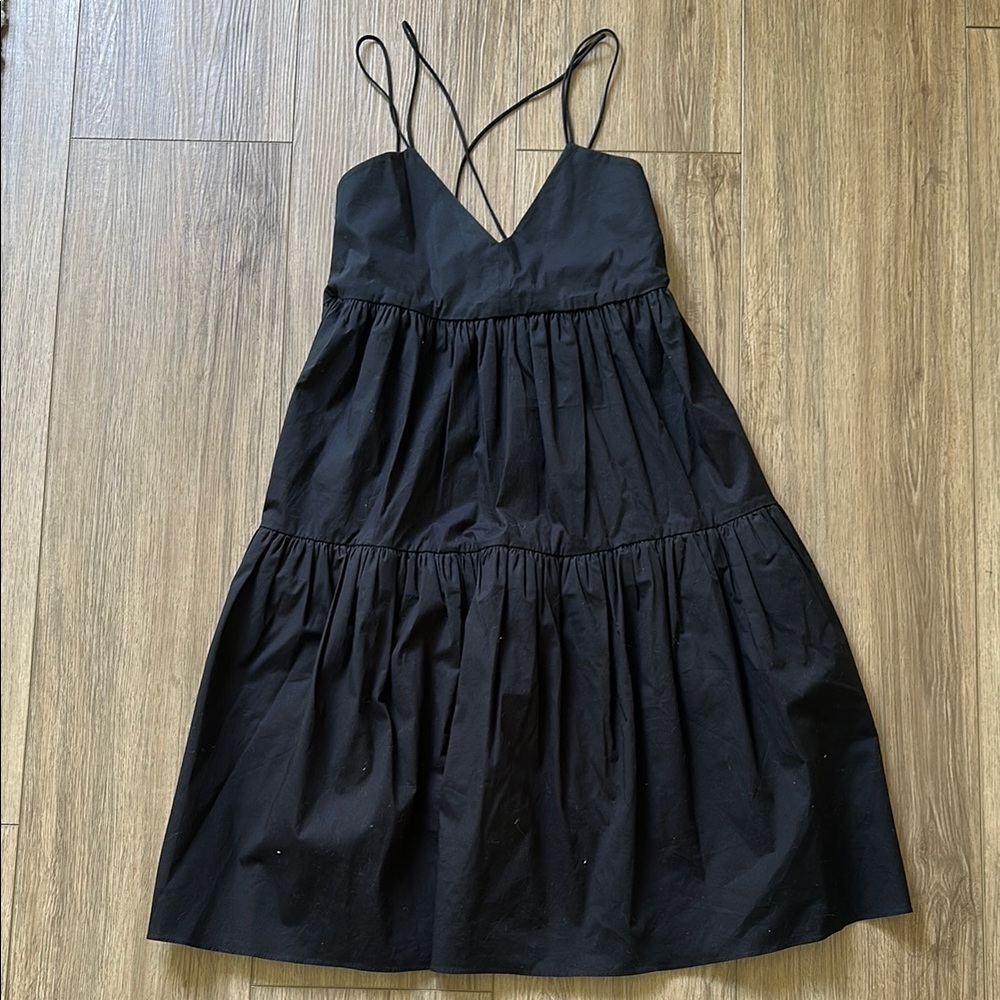 Zara Black Tiered Spaghetti-Strap Midi Dress